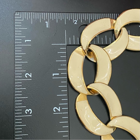 Vintage Unsigned Enameled Cream Gold-tone Chunky Chain Necklace 138g. - Picture 9 of 15